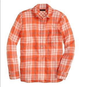 J. Crew Gauzy Popover Shirt in Orange Plaid